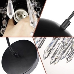 Suspension en cristal avec abat-jour noir et couvercle de pot