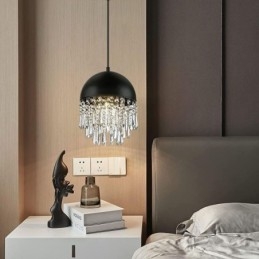 Suspension en cristal avec abat-jour noir et couvercle de pot