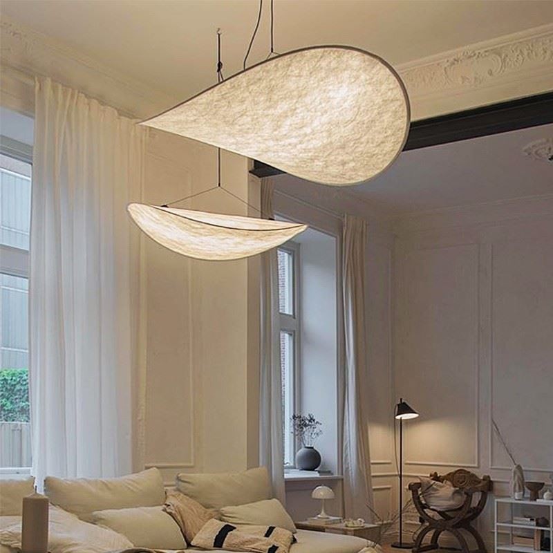 Plafonnier décoratif en soie, lumière suspendue, blanc chaud