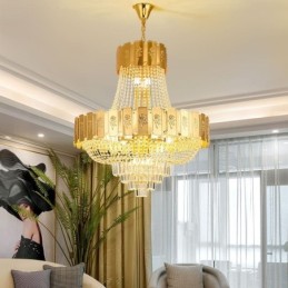 Suspension en cristal doré, plafonnier décoratif élégant
