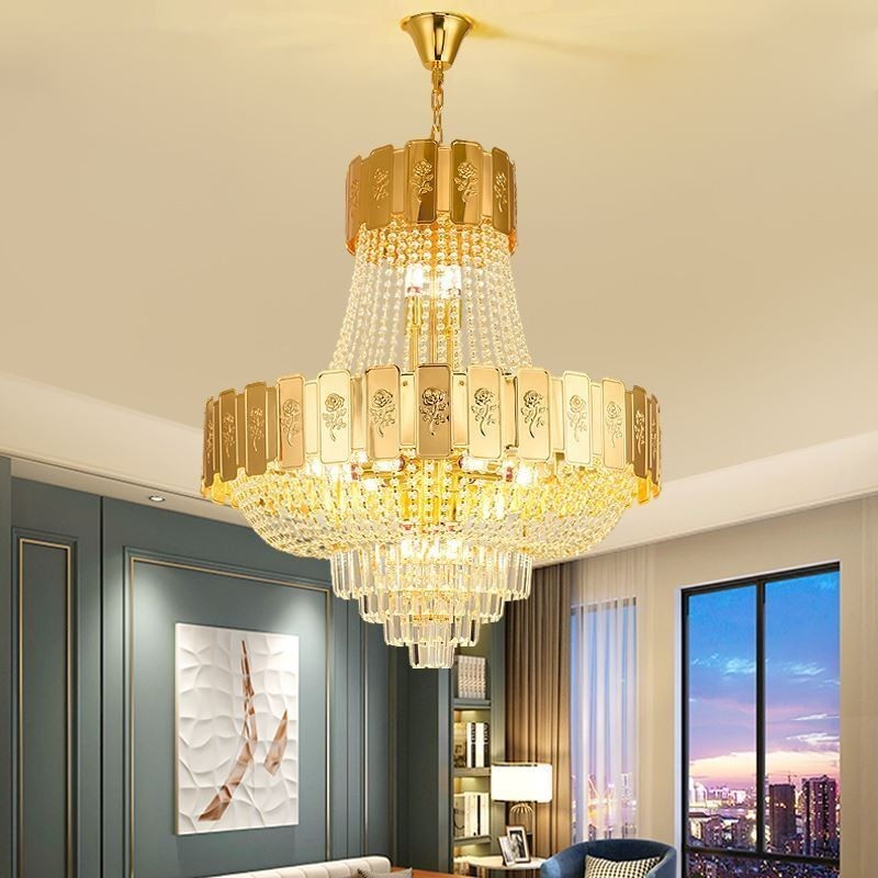 Suspension en cristal doré, plafonnier décoratif élégant