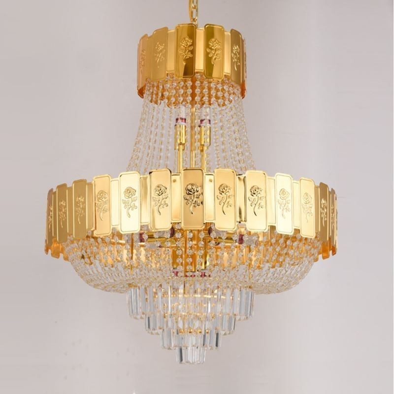 Suspension en cristal doré, plafonnier décoratif élégant