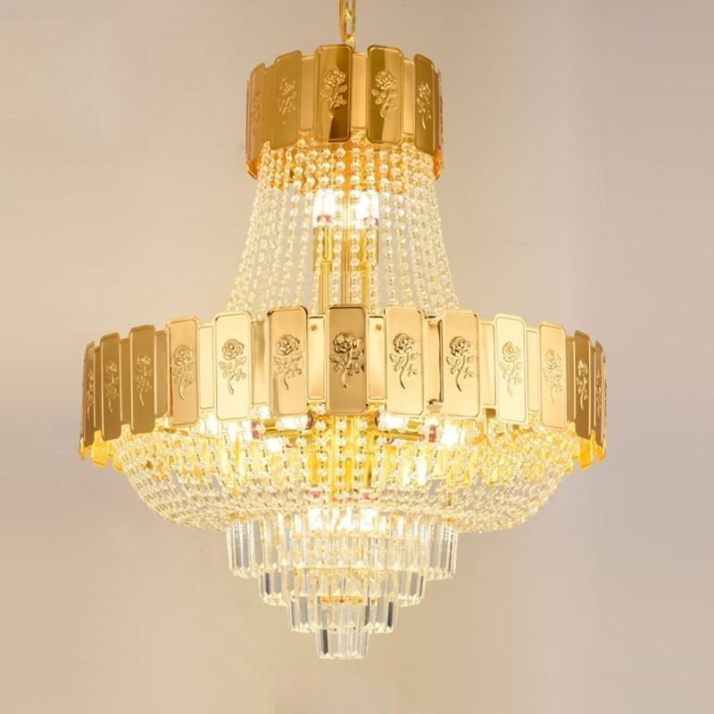 Suspension en cristal doré, plafonnier décoratif élégant