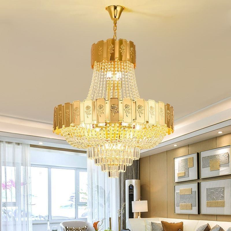 Suspension en cristal doré, plafonnier décoratif élégant