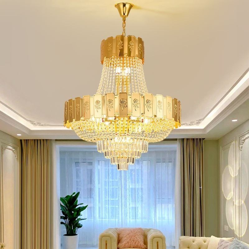 Suspension en cristal doré, plafonnier décoratif élégant