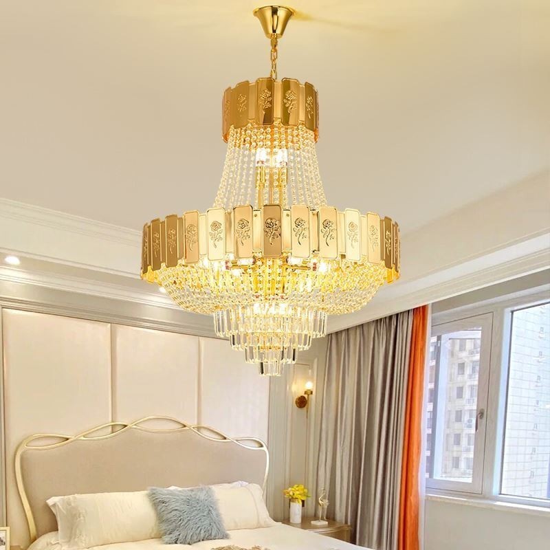 Suspension en cristal doré, plafonnier décoratif élégant