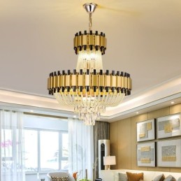 Suspension en cristal doré, lampe de plafond décorative de luxe