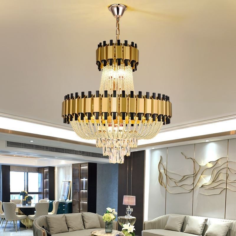 Suspension en cristal doré, lampe de plafond décorative de luxe