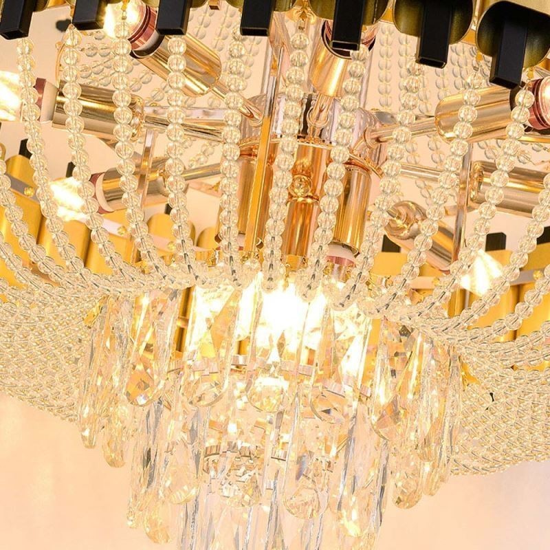 Suspension en cristal doré, lampe de plafond décorative de luxe