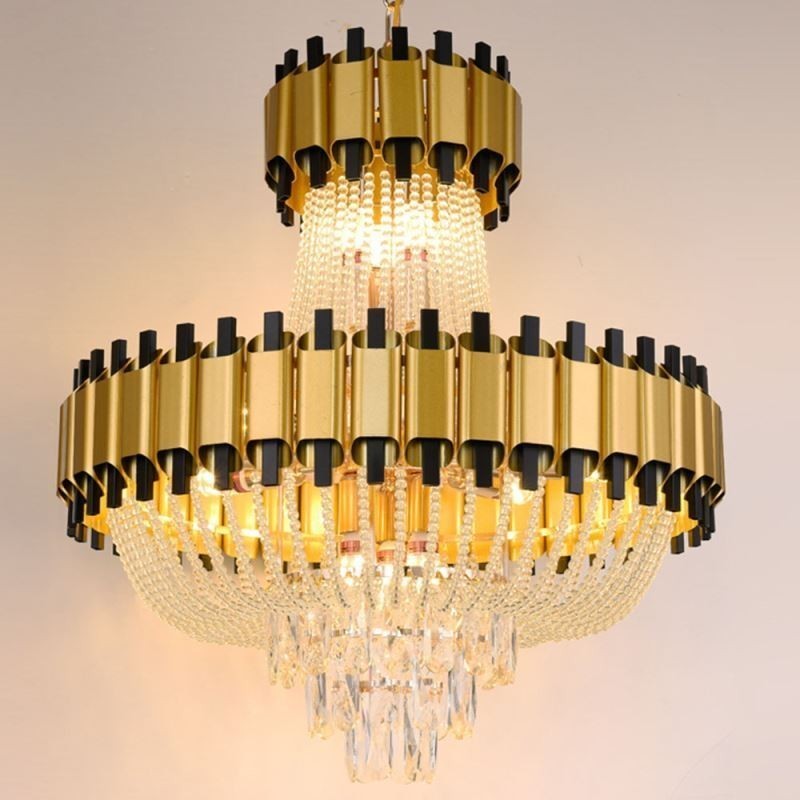 Suspension en cristal doré, lampe de plafond décorative de luxe