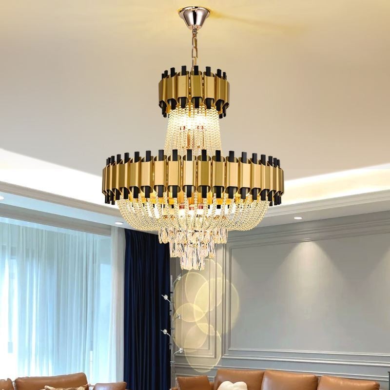 Suspension en cristal doré, lampe de plafond décorative de luxe