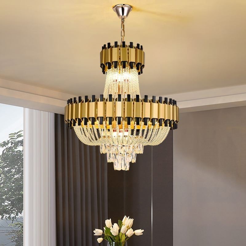 Suspension en cristal doré, lampe de plafond décorative de luxe