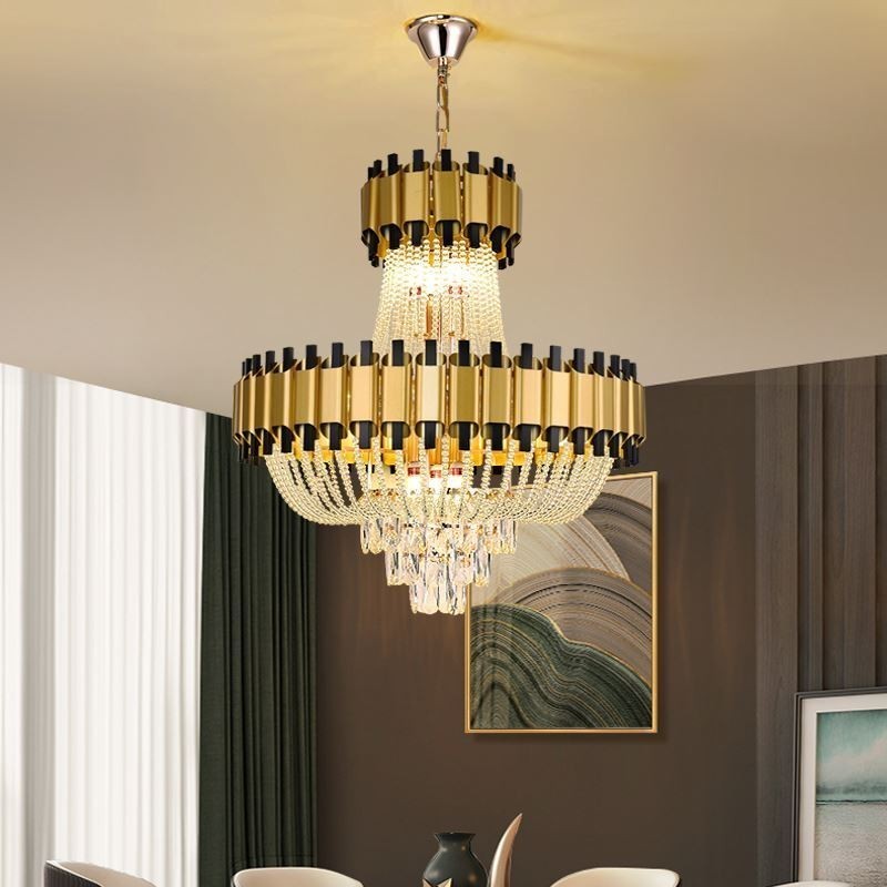 Suspension en cristal doré, lampe de plafond décorative de luxe