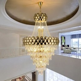 Suspension en cristal plaqué or duplex, lampe de plafond décorative de luxe 80 cm