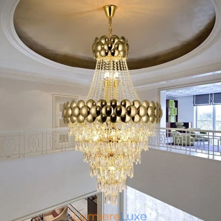 Suspension en cristal plaqué or duplex, lampe de plafond décorative de luxe 80 cm Suspension en cristal plaqué or duplex, lampe de plafond décorative de luxe 80 cm