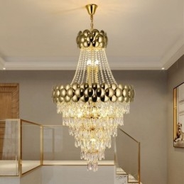Suspension en cristal plaqué or duplex, lampe de plafond décorative de luxe 80 cm