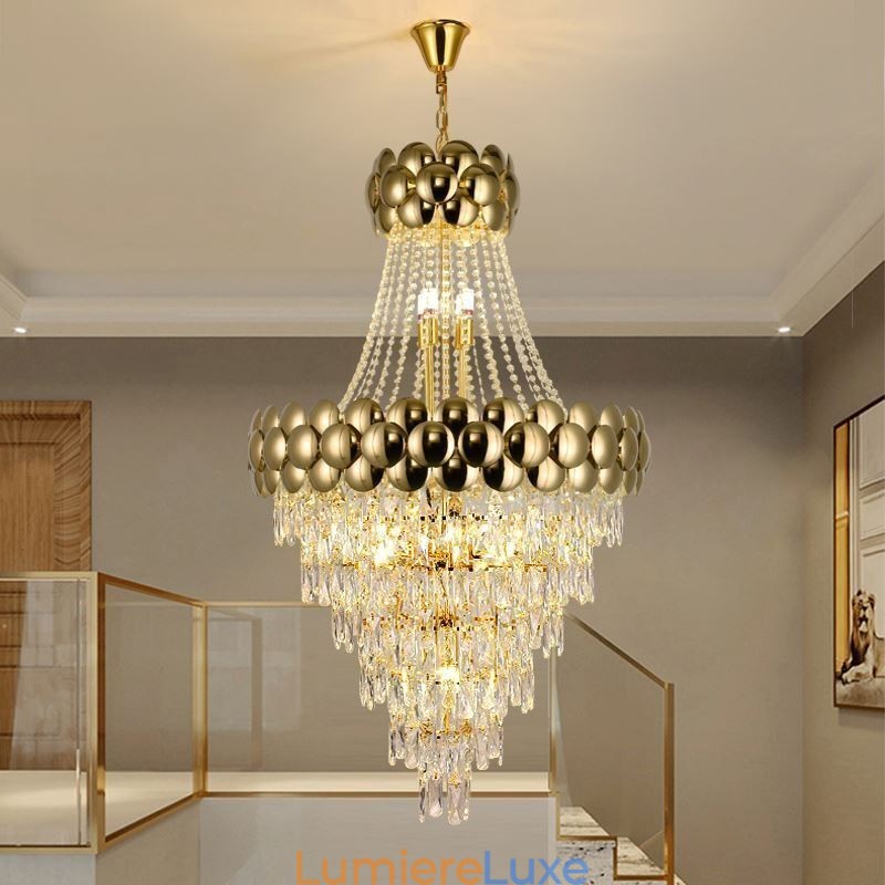 Suspension en cristal plaqué or duplex, lampe de plafond décorative de luxe 80 cm