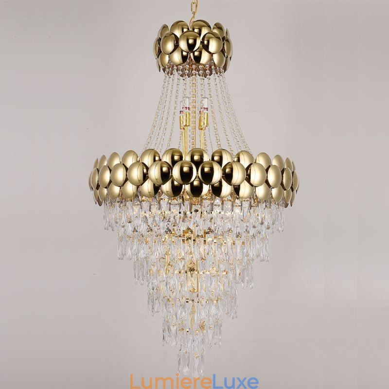 Suspension en cristal plaqué or duplex, lampe de plafond décorative de luxe 80 cm