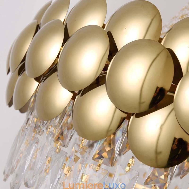 Suspension en cristal plaqué or duplex, lampe de plafond décorative de luxe 80 cm