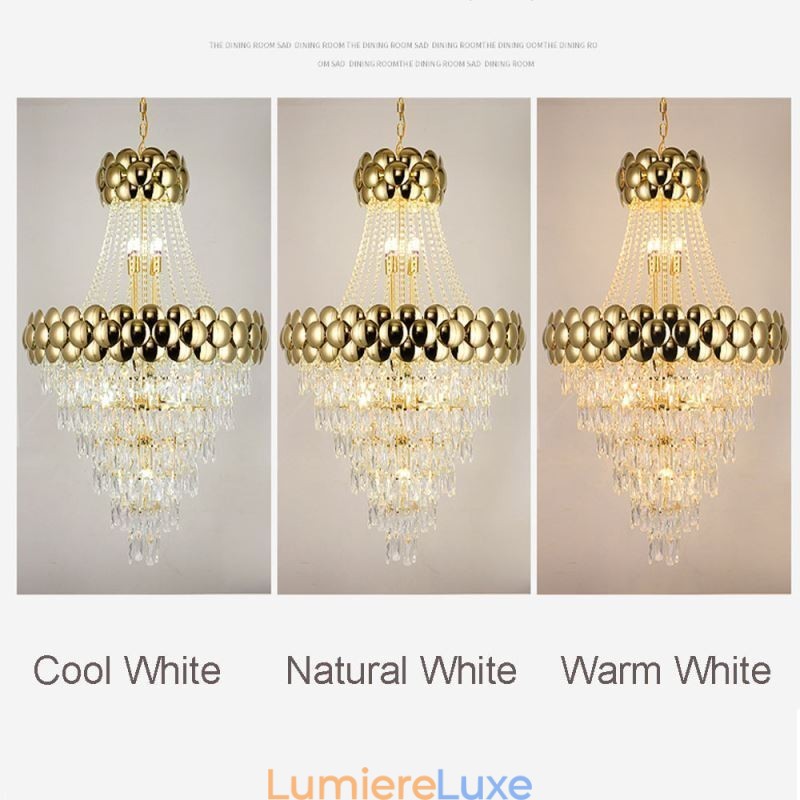 Suspension en cristal plaqué or duplex, lampe de plafond décorative de luxe 80 cm