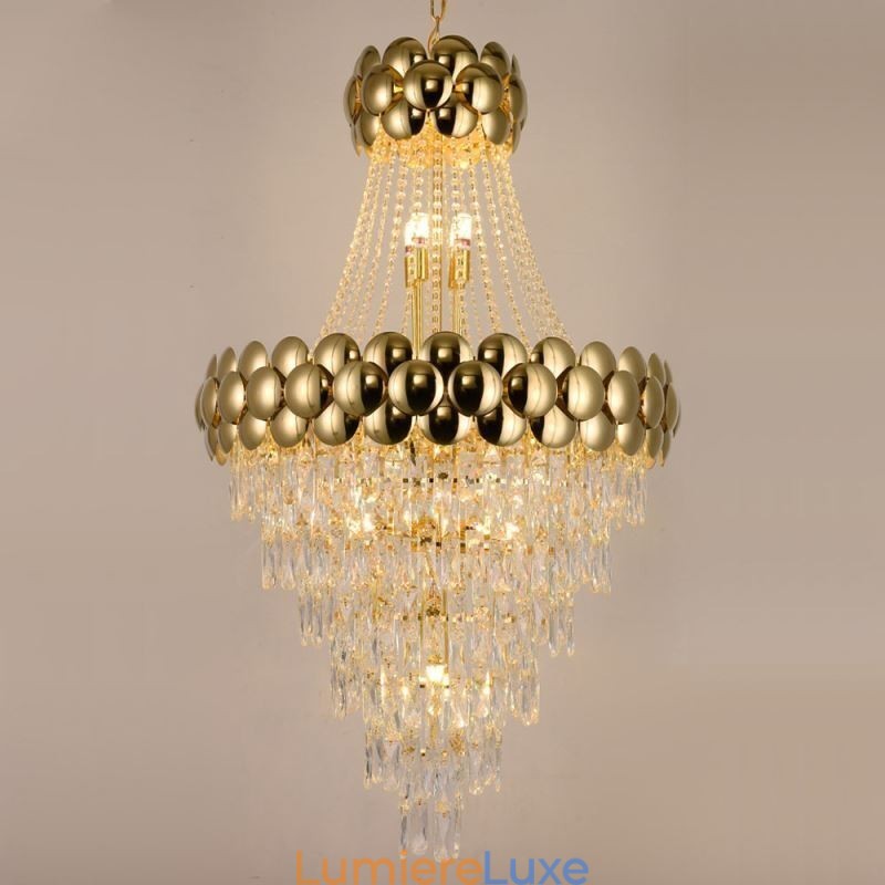 Suspension en cristal plaqué or duplex, lampe de plafond décorative de luxe 80 cm