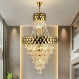 Suspension en cristal plaqué or duplex, lampe de plafond décorative de luxe 80 cm