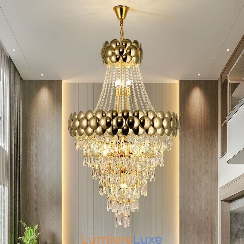 Suspension en cristal plaqué or duplex, lampe de plafond décorative de luxe 80 cm
