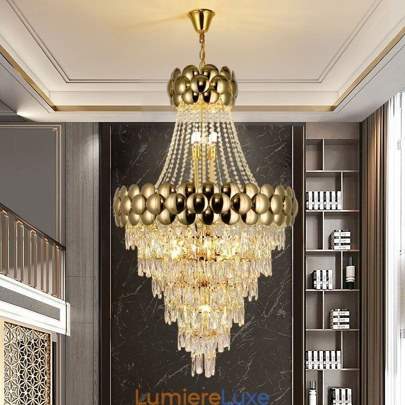 Suspension en cristal plaqué or duplex, lampe de plafond décorative de luxe 80 cm