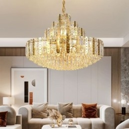 Suspension en cristal au 4e étage, plafonnier décoratif de luxe avec feuille de fer creuse dorée