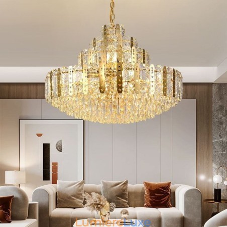 Suspension en cristal au 4e étage, plafonnier décoratif de luxe avec feuille de fer creuse dorée Suspension en cristal au 4e étage, plafonnier décoratif de luxe avec feuille de fer creuse dorée
