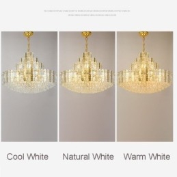 Suspension en cristal au 4e étage, plafonnier décoratif de luxe avec feuille de fer creuse dorée