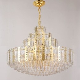 Suspension en cristal au 4e étage, plafonnier décoratif de luxe avec feuille de fer creuse dorée