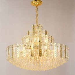 Suspension en cristal au 4e étage, plafonnier décoratif de luxe avec feuille de fer creuse dorée