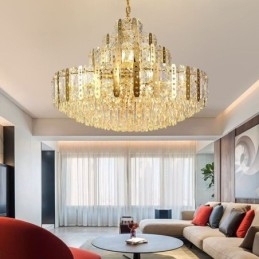 Suspension en cristal au 4e étage, plafonnier décoratif de luxe avec feuille de fer creuse dorée