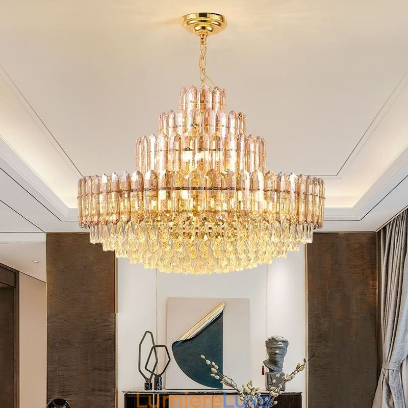 Suspension en cristal à quatre niveaux, plafonnier décoratif de luxe 80 cm