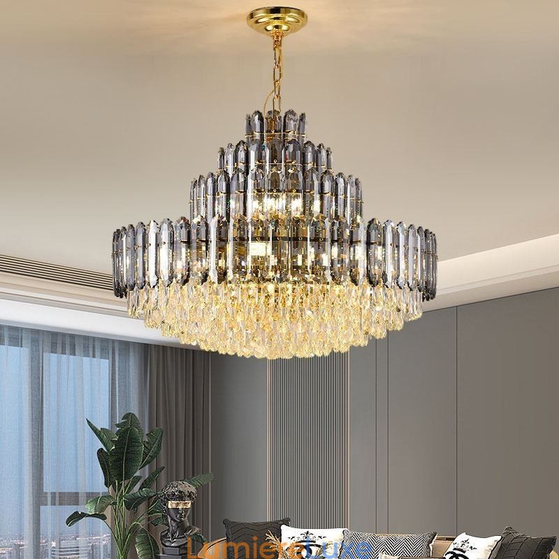 Suspension en cristal à quatre niveaux, plafonnier décoratif de luxe 80 cm