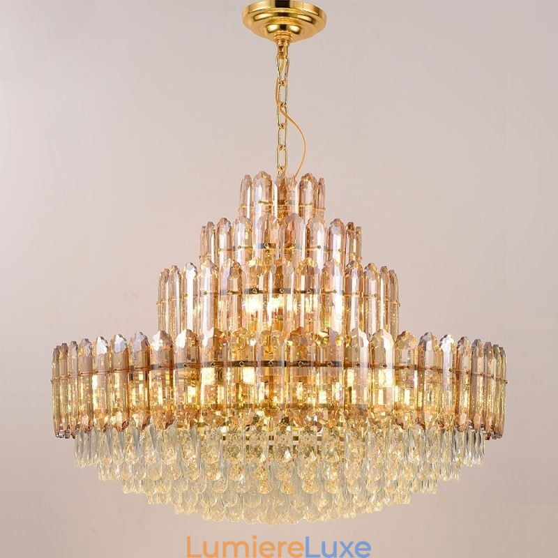 Suspension en cristal à quatre niveaux, plafonnier décoratif de luxe 80 cm