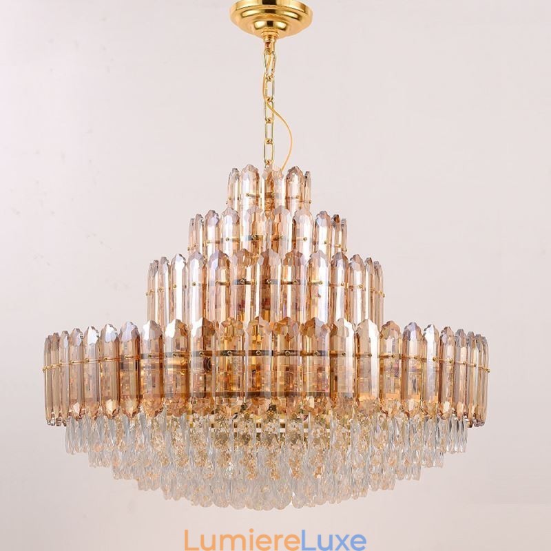 Suspension en cristal à quatre niveaux, plafonnier décoratif de luxe 80 cm