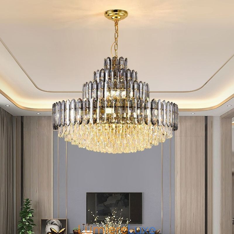 Suspension en cristal à quatre niveaux, plafonnier décoratif de luxe 80 cm