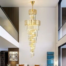 Suspension en cristal doré, plafonnier décoratif luxueux 60 x H 180 cm