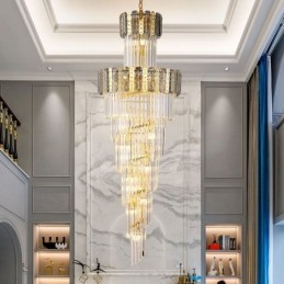 Suspension en cristal doré, plafonnier décoratif luxueux 60 x H 180 cm