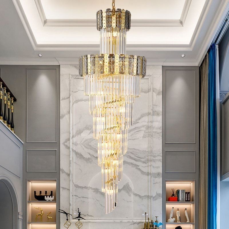 Suspension en cristal doré, plafonnier décoratif luxueux 60 x H 180 cm