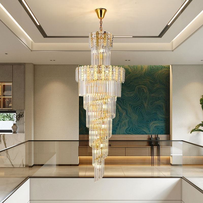 Suspension en cristal doré, plafonnier décoratif luxueux 60 x H 180 cm