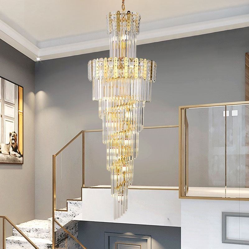 Suspension en cristal doré, plafonnier décoratif luxueux 60 x H 180 cm