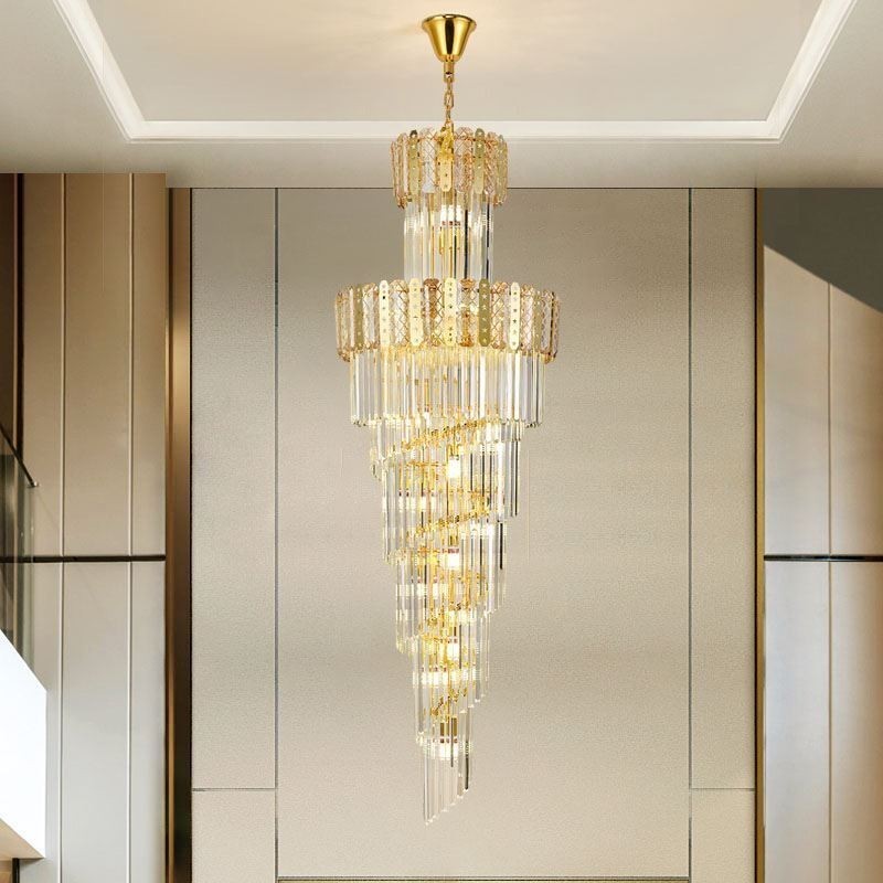 Suspension en cristal doré, plafonnier décoratif luxueux 60 x H 180 cm