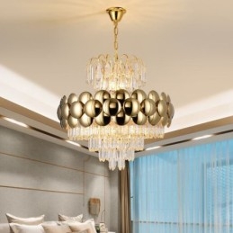 Suspension en cristal galvanisé doré, plafonnier décoratif de luxe 60 cm
