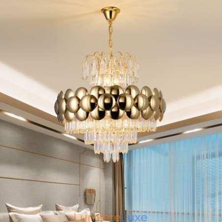Suspension en cristal galvanisé doré, plafonnier décoratif de luxe 60 cm Suspension en cristal galvanisé doré, plafonnier décoratif de luxe 60 cm