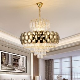 Suspension en cristal galvanisé doré, plafonnier décoratif de luxe 60 cm