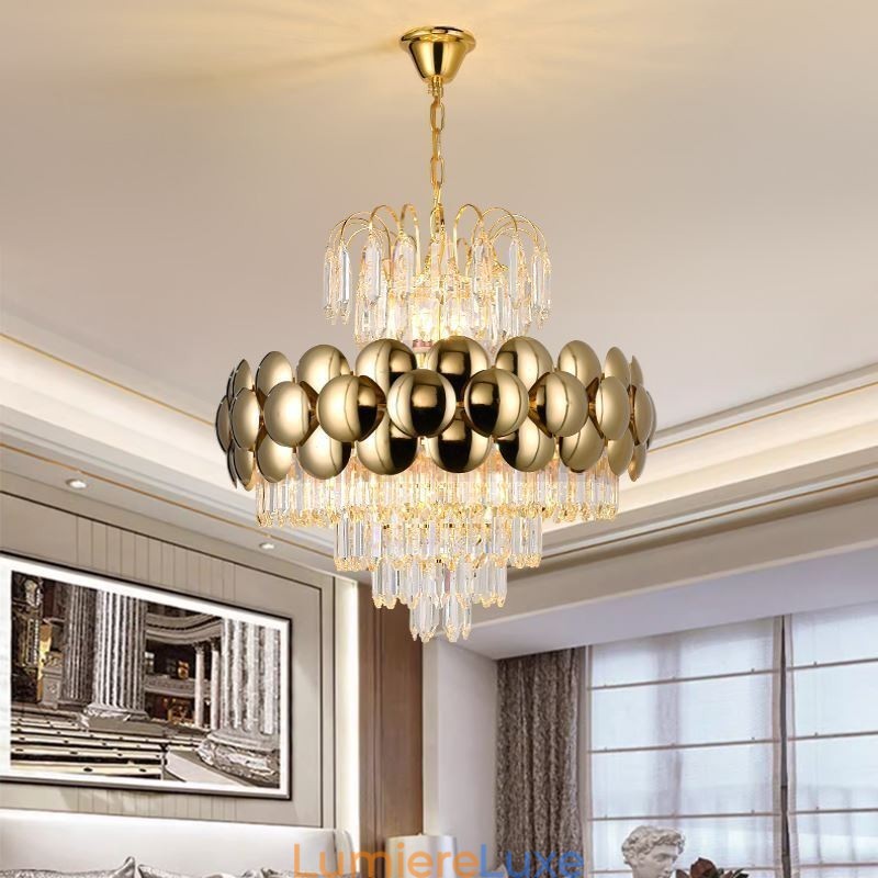 Suspension en cristal galvanisé doré, plafonnier décoratif de luxe 60 cm