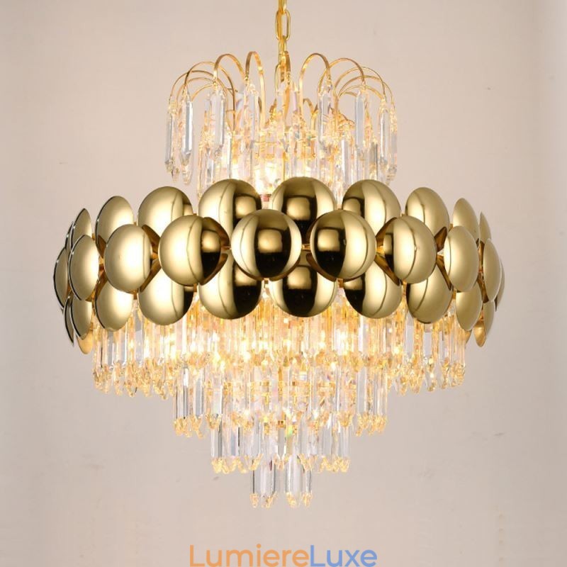 Suspension en cristal galvanisé doré, plafonnier décoratif de luxe 60 cm